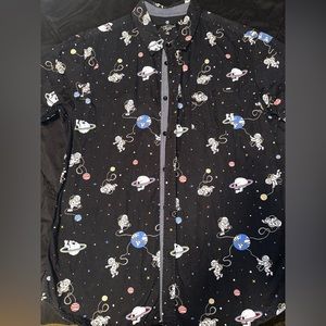Eighty Eight Skull Skeleton Astronauts Black Button Down Men’s Shirt Sz XL